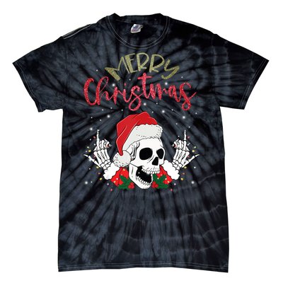 Christmas Light Xmas Santa Hat Funny Skull Merry Christmas Tank Top Tie-Dye T-Shirt