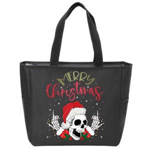 Christmas Light Xmas Santa Hat Funny Skull Merry Christmas Tank Top Zip Tote Bag