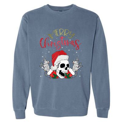 Christmas Light Xmas Santa Hat Funny Skull Merry Christmas Tank Top Garment-Dyed Sweatshirt