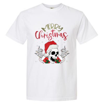 Christmas Light Xmas Santa Hat Funny Skull Merry Christmas Tank Top Garment-Dyed Heavyweight T-Shirt