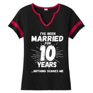 Couples Married 10 Years - Funny 10th Wedding Anniversary Ladies Halftime Notch Neck Tee