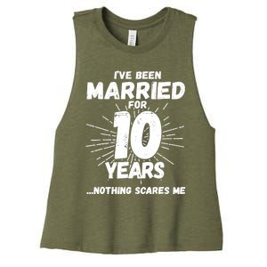 Couples Married 10 Years - Funny 10th Wedding Anniversary Women's Racerback Cropped Tank