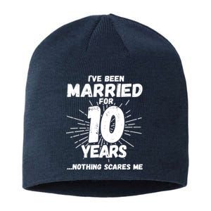 Couples Married 10 Years - Funny 10th Wedding Anniversary Sustainable Beanie