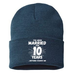 Couples Married 10 Years - Funny 10th Wedding Anniversary Sustainable Knit Beanie