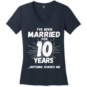 Couples Married 10 Years - Funny 10th Wedding Anniversary Women's V-Neck T-Shirt