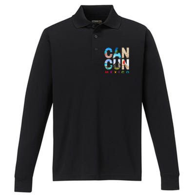 Cancun Mexico 2023 Vacation Beach Performance Long Sleeve Polo