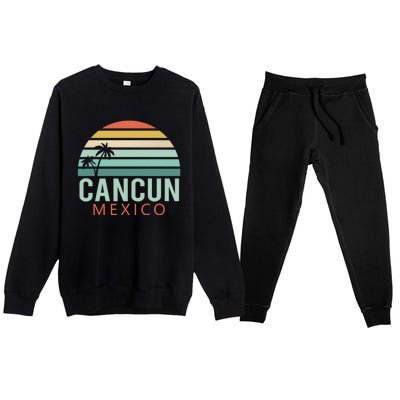 Cancun Mexico 2020 Retro Sun And Palm Group Gift Premium Crewneck Sweatsuit Set