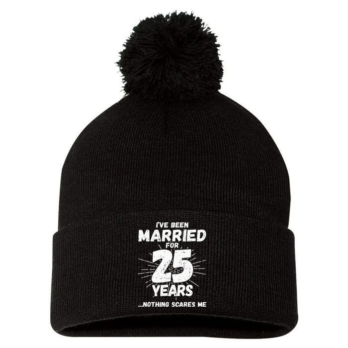 Couples Married 25 Years Funny 25th Wedding Anniversary Pom Pom 12in Knit Beanie