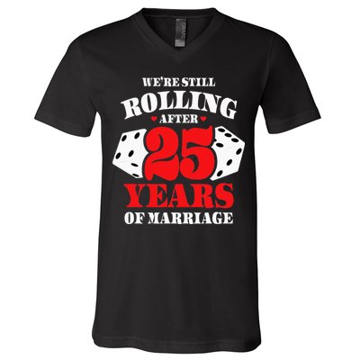 Couples Married 25 Years Funny 25th Wedding Anniversary V-Neck T-Shirt