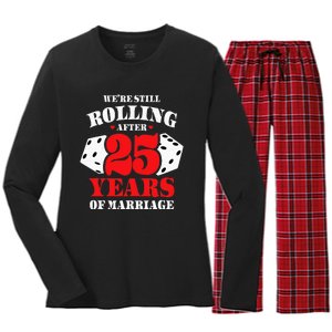 Couples Married 25 Years Funny 25th Wedding Anniversary Women's Long Sleeve Flannel Pajama Set 