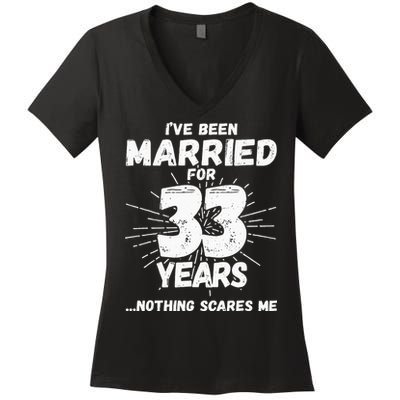 Couples Married 33 Years Funny 33rd Wedding Anniversary Women's V-Neck T-Shirt
