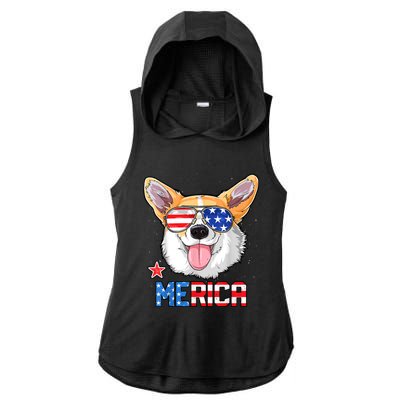 Corgi Merica 4th Of July Kids Boy Girl Dog Puppy Ladies PosiCharge Tri-Blend Wicking Draft Hoodie Tank