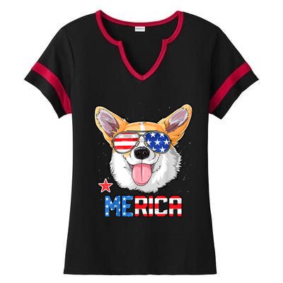 Corgi Merica 4th Of July Kids Boy Girl Dog Puppy Ladies Halftime Notch Neck Tee