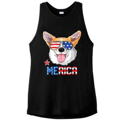 Corgi Merica 4th Of July Kids Boy Girl Dog Puppy Ladies PosiCharge Tri-Blend Wicking Tank