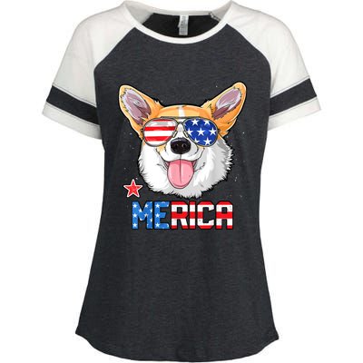 Corgi Merica 4th Of July Kids Boy Girl Dog Puppy Enza Ladies Jersey Colorblock Tee