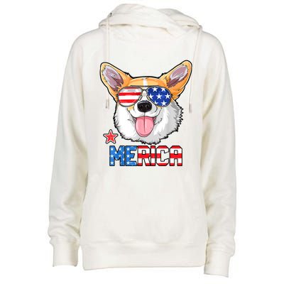 Corgi Merica 4th Of July Kids Boy Girl Dog Puppy Womens Funnel Neck Pullover Hood