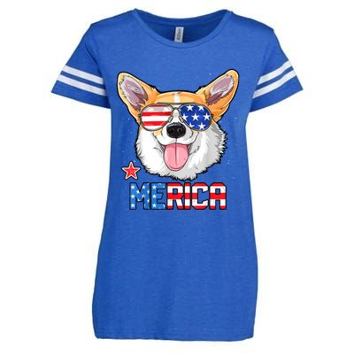 Corgi Merica 4th Of July Kids Boy Girl Dog Puppy Enza Ladies Jersey Football T-Shirt