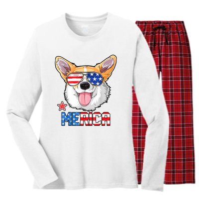 Corgi Merica 4th Of July Kids Boy Girl Dog Puppy Women's Long Sleeve Flannel Pajama Set 