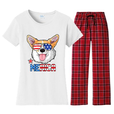 Corgi Merica 4th Of July Kids Boy Girl Dog Puppy Women's Flannel Pajama Set