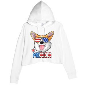 Corgi Merica 4th Of July Kids Boy Girl Dog Puppy Crop Fleece Hoodie