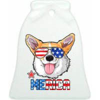 Corgi Merica 4th Of July Kids Boy Girl Dog Puppy Ceramic Bell Ornament