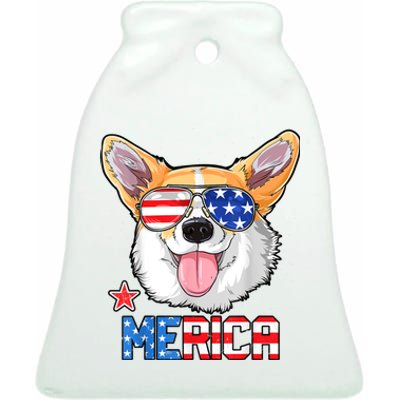 Corgi Merica 4th Of July Kids Boy Girl Dog Puppy Ceramic Bell Ornament