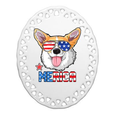 Corgi Merica 4th Of July Kids Boy Girl Dog Puppy Ceramic Oval Ornament