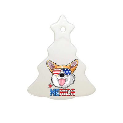 Corgi Merica 4th Of July Kids Boy Girl Dog Puppy Ceramic Tree Ornament