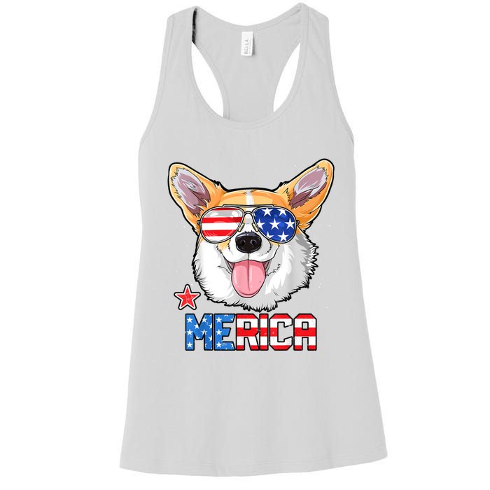 Corgi Merica 4th Of July Kids Boy Girl Dog Puppy Women's Racerback Tank