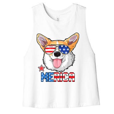 Corgi Merica 4th Of July Kids Boy Girl Dog Puppy Women's Racerback Cropped Tank