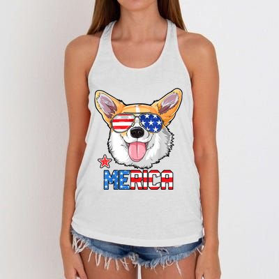 Corgi Merica 4th Of July Kids Boy Girl Dog Puppy Women's Knotted Racerback Tank