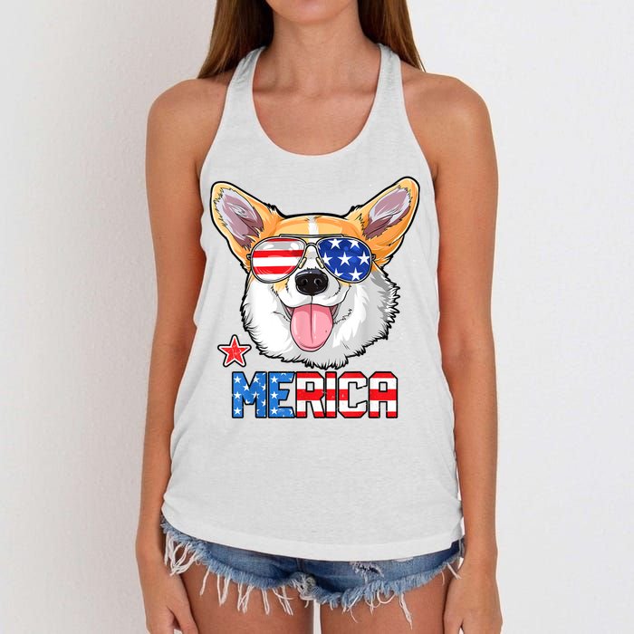 Corgi Merica 4th Of July Kids Boy Girl Dog Puppy Women's Knotted Racerback Tank