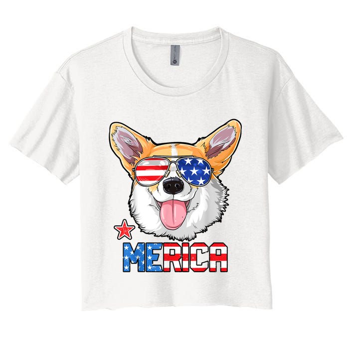 Corgi Merica 4th Of July Kids Boy Girl Dog Puppy Women's Crop Top Tee