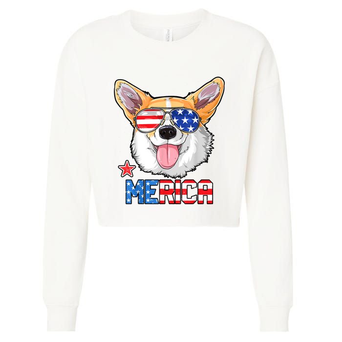 Corgi Merica 4th Of July Kids Boy Girl Dog Puppy Cropped Pullover Crew