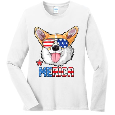 Corgi Merica 4th Of July Kids Boy Girl Dog Puppy Ladies Long Sleeve Shirt