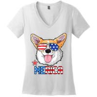 Corgi Merica 4th Of July Kids Boy Girl Dog Puppy Women's V-Neck T-Shirt