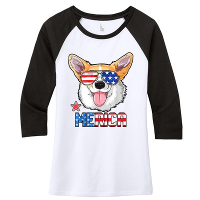 Corgi Merica 4th Of July Kids Boy Girl Dog Puppy Women's Tri-Blend 3/4-Sleeve Raglan Shirt