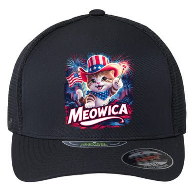 Cool Meowica 4th Of July Cat Flexfit Unipanel Trucker Cap