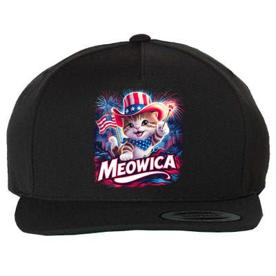 Cool Meowica 4th Of July Cat Wool Snapback Cap