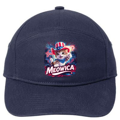 Cool Meowica 4th Of July Cat 7-Panel Snapback Hat