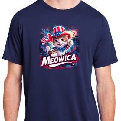 Cool Meowica 4th Of July Cat Adult ChromaSoft Performance T-Shirt