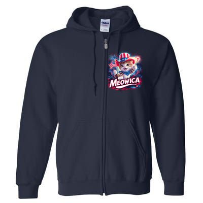 Cool Meowica 4th Of July Cat Full Zip Hoodie