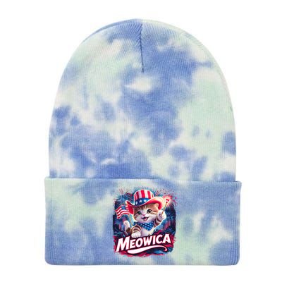 Cool Meowica 4th Of July Cat Tie Dye 12in Knit Beanie