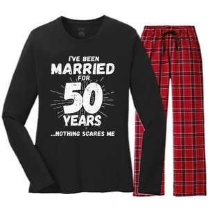 Couples Married 50 Years Funny 50th Wedding Anniversary Women's Long Sleeve Flannel Pajama Set 