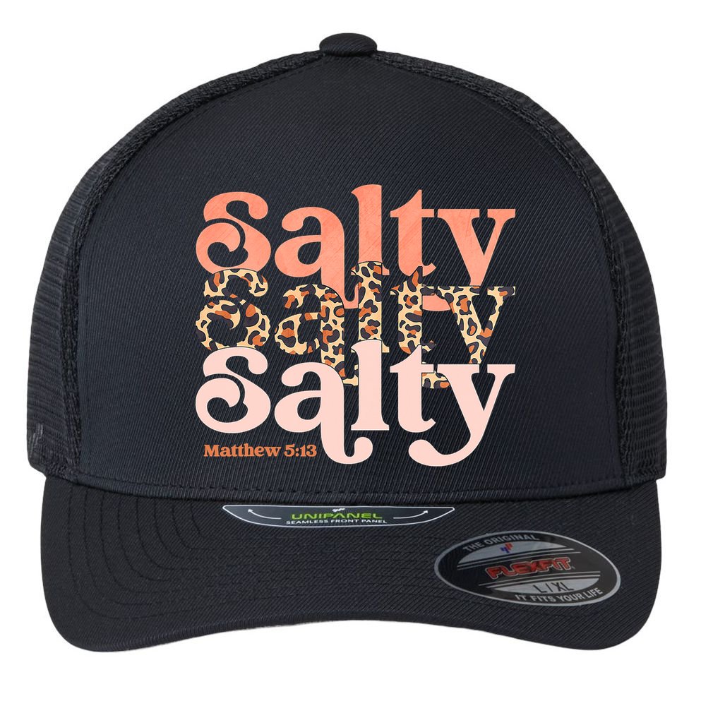 Christian Matthew 513 Stay Salty Faith Vibes Jesus Leopard Flexfit Unipanel Trucker Cap