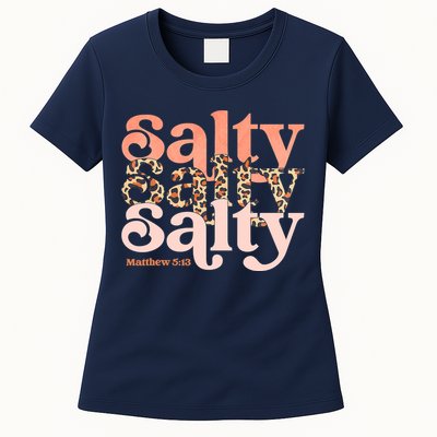 Christian Matthew 513 Stay Salty Faith Vibes Jesus Leopard Womens T-Shirt