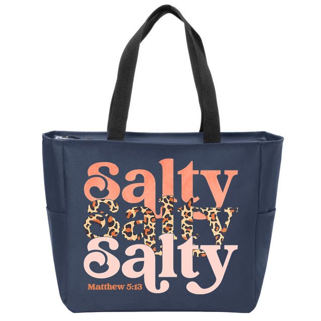 Christian Matthew 513 Stay Salty Faith Vibes Jesus Leopard Zip Tote Bag
