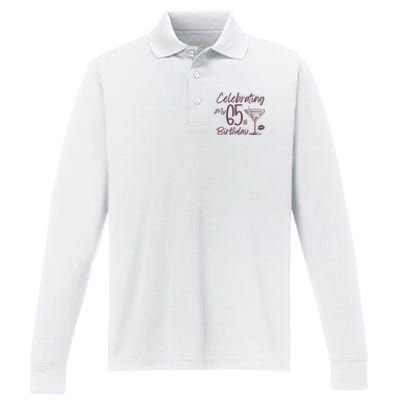 Celebrating My 65th Birthday Party Performance Long Sleeve Polo