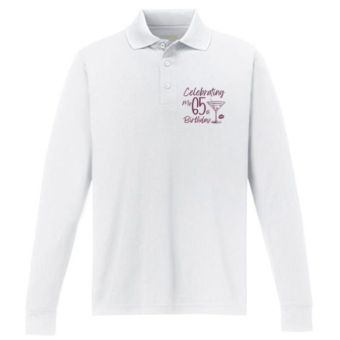 Celebrating My 65th Birthday Party Performance Long Sleeve Polo