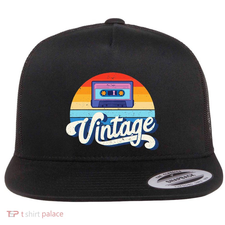 Cassette Mixtape 80s Music Retro Mixed Tape Flat Bill Trucker Hat